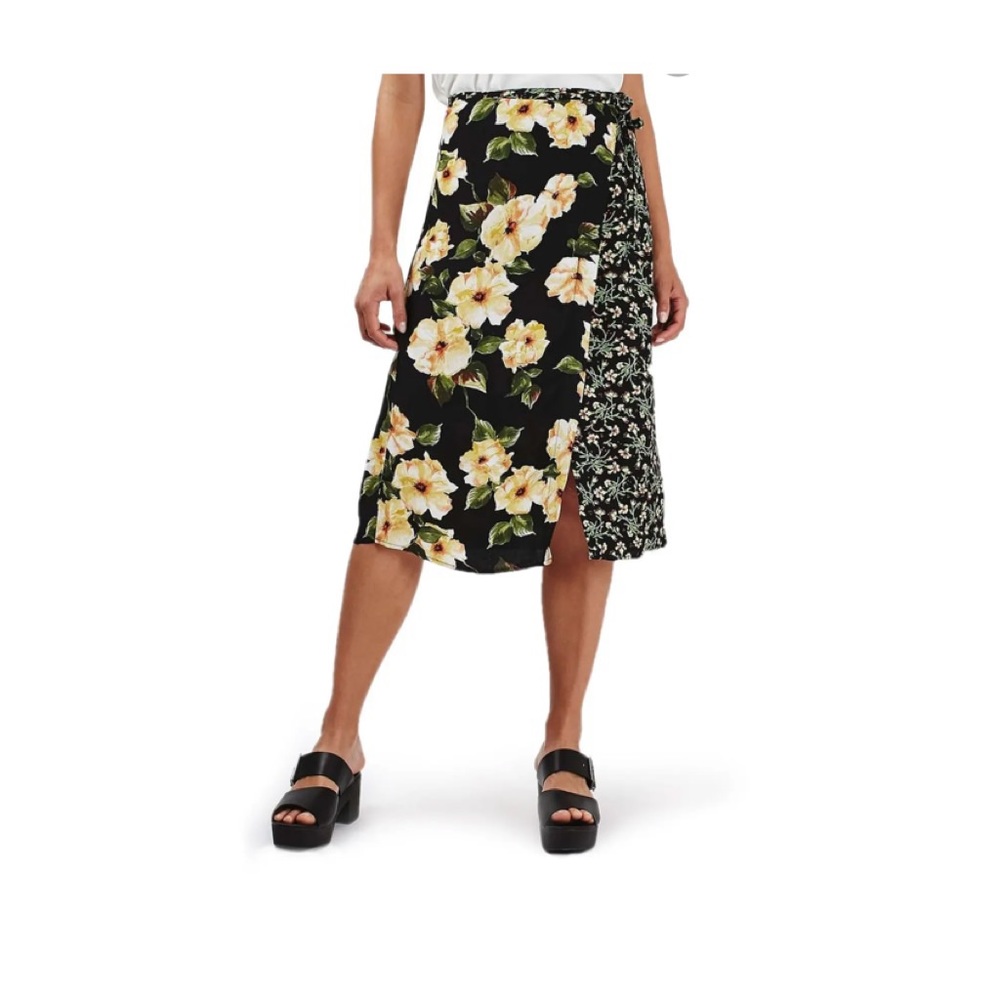 TOPSHOP busy garden floral print wrap midi skirt